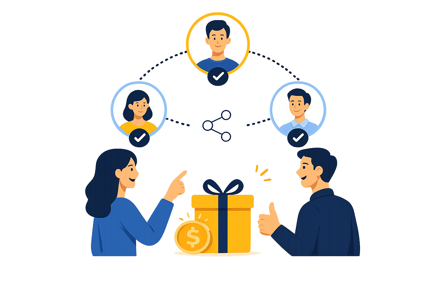 Illustration of professionals making a referral with a reward